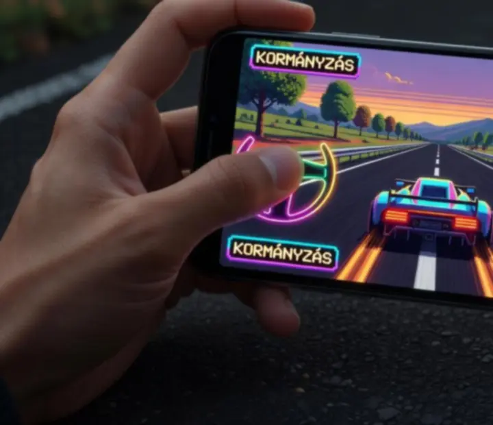 Retro Road Racer érintés-alapú irányítás, kormányzás és gyorsítás vizuális bemutatása
