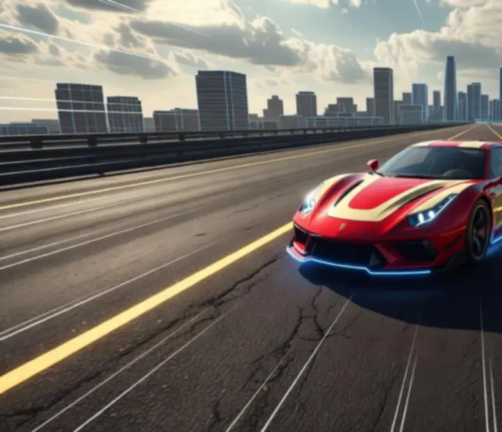 Retro Road Racer highway jelenet – 3D autó, sávok és sebességvonalak