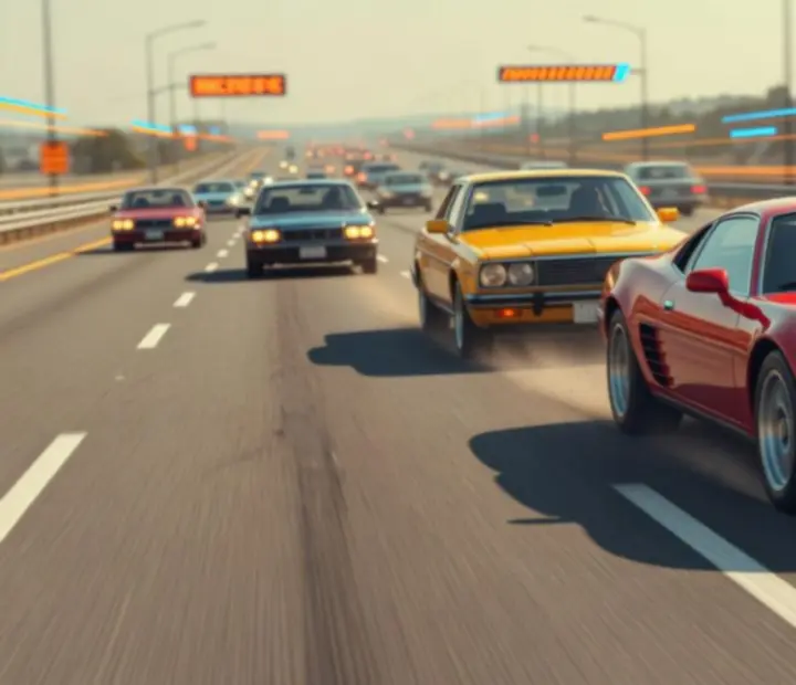 Retro Road Racer előzési szituáció a végtelen országúton