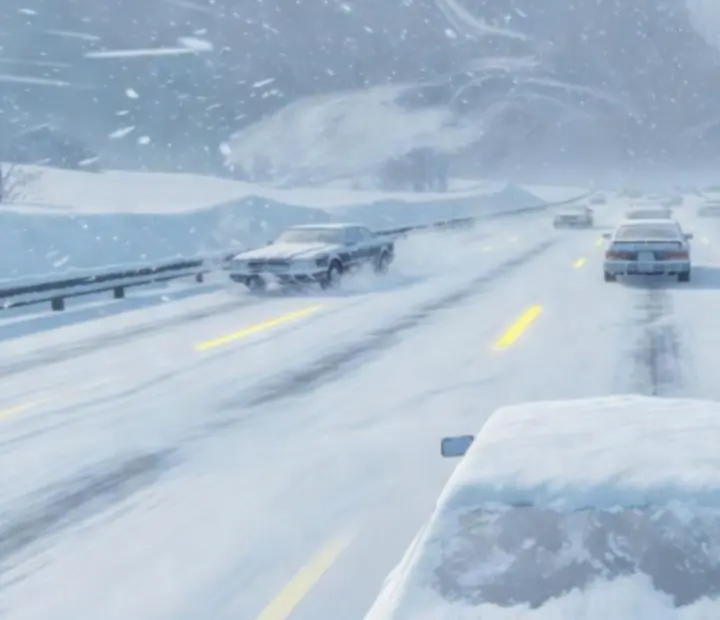 Hóviharos országút sűrű hóesésben a Retro Road Racerben