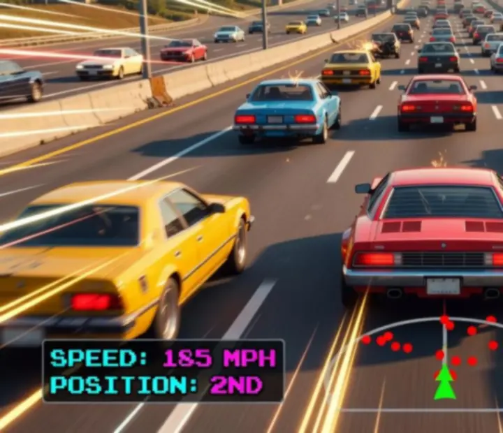 Sűrű forgalom és szoros előzési manőverek a Retro Road Racerben