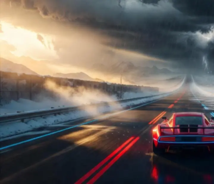Retro országút változó időjárási körülmények között a Retro Road Racerben
